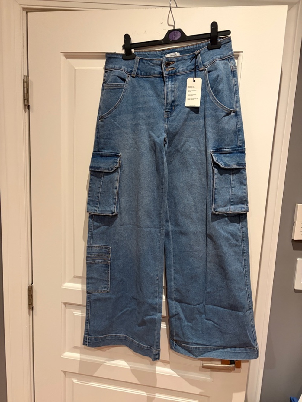 Forever 21 Light Blue Wide Leg Cargo Jeans - Picture 1 of 2